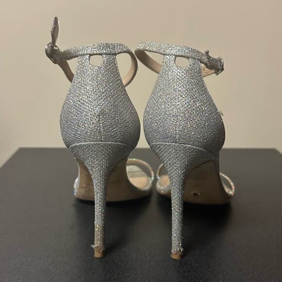 Stuart Weitzman Nudistcurve Glitter Ankle Strap Sandals Silver Crystal Size 8.5 - Picture 10 of 13